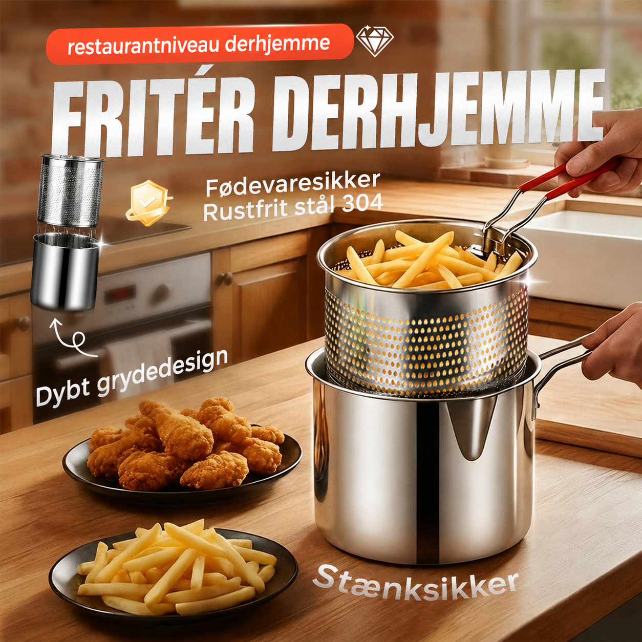 SprødKurv™ | Frituregryde i rustfrit stål