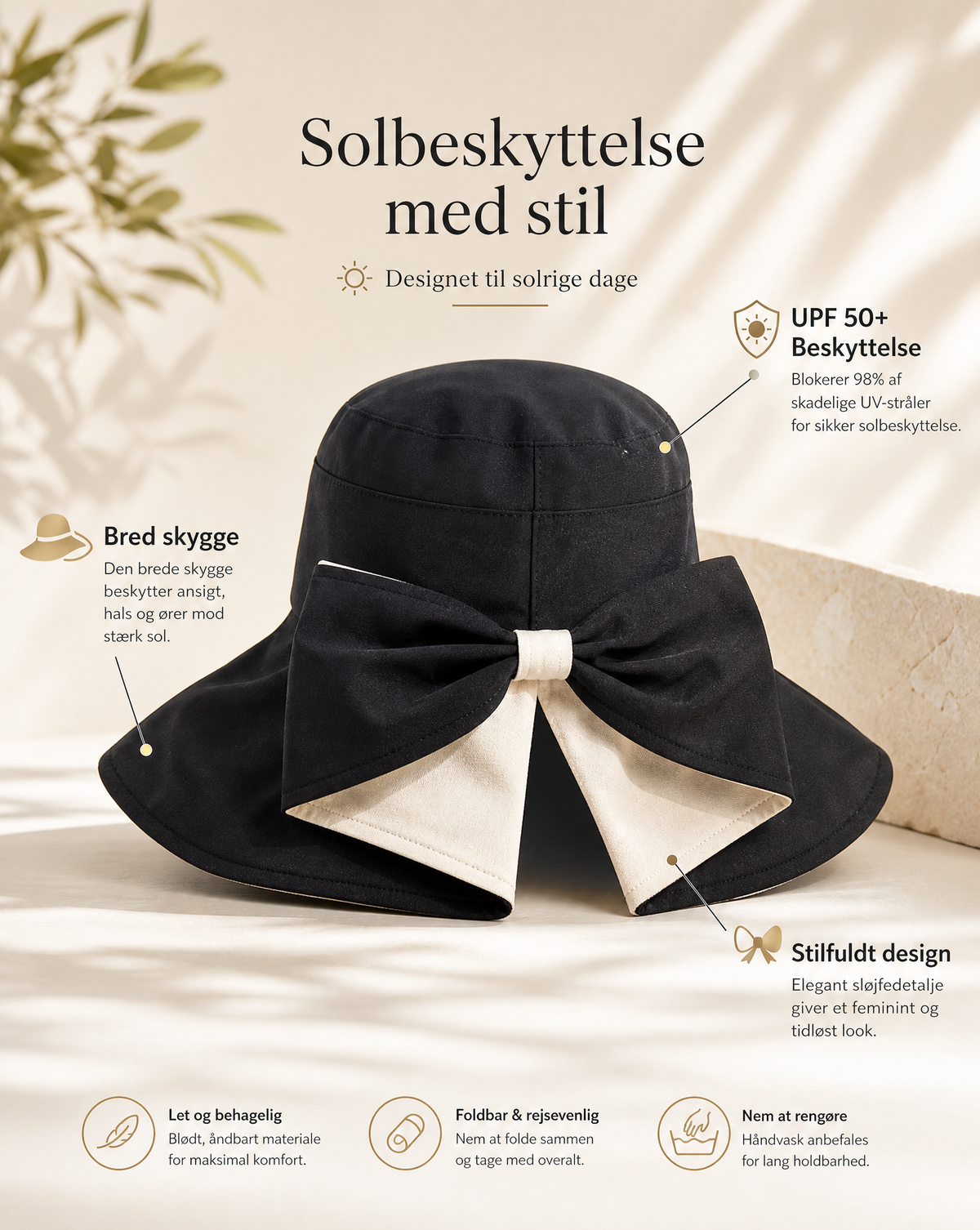 SolSløjfe™ – Elegant solhat med sløjfe