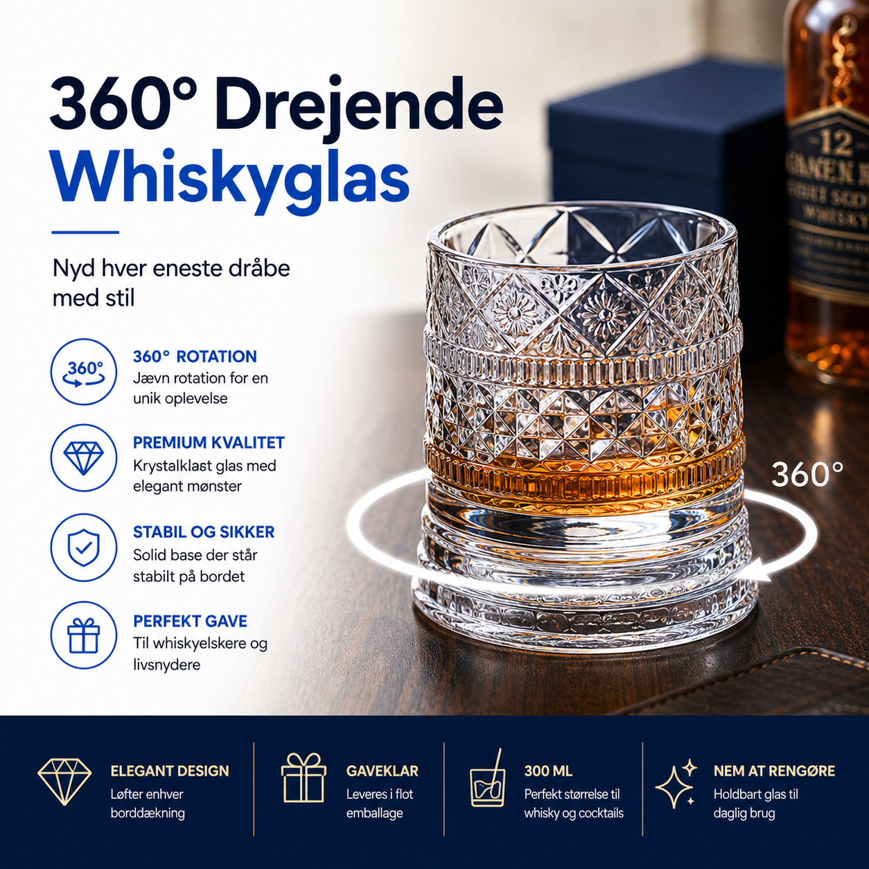 Whiskyglas med 360° Rotation