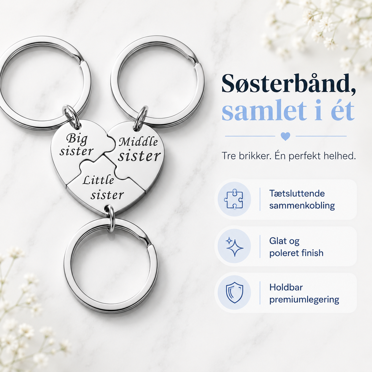 3-delige set in elkaar te klikken sleutelhangers van roestvrij staal